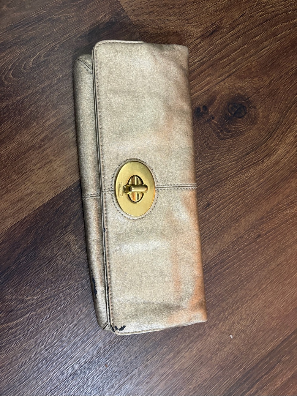 Coach Metallic Gold Leather Turnlock Clutch